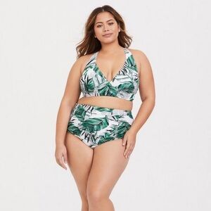 Torrid White Green Palm Print Triangle Bikini Top & Swim Brief